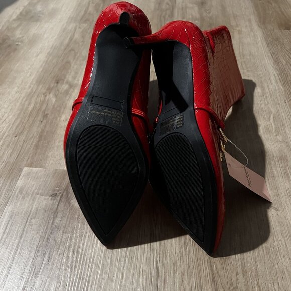 Juicy Couture Womens Red Croco JC-Tommi Boots With Gold Chain Detail & Logo 7.5 - Picture 10 of 11